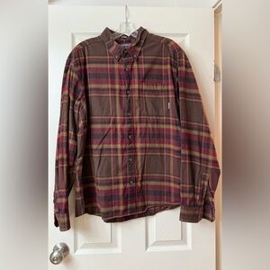 Eddie Bauer Shirt Mens XLarge Brown Red Plaid Flannel Long Sleeve Button Up XL